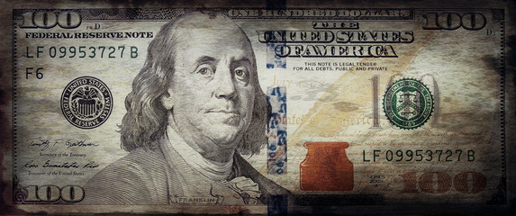 old grunge one hundred dollar bill