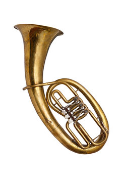 Old  baritone horn isolated on white