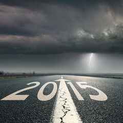 Driving on road towards the storm to 2015