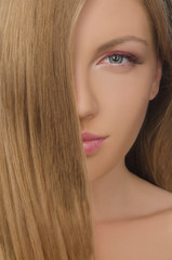 portrait of beautiful woman with straight hair
