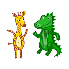 giraffe Crocodile Vector File EPS10 Hand-drawn cartoon