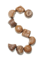 Alphabet letter S arranged from chocolate sweets isolated