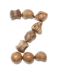 Alphabet letter Z arranged from chocolate sweets isolated