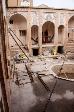 Khan-e Ameriha historic house during reconstruction in Kashan