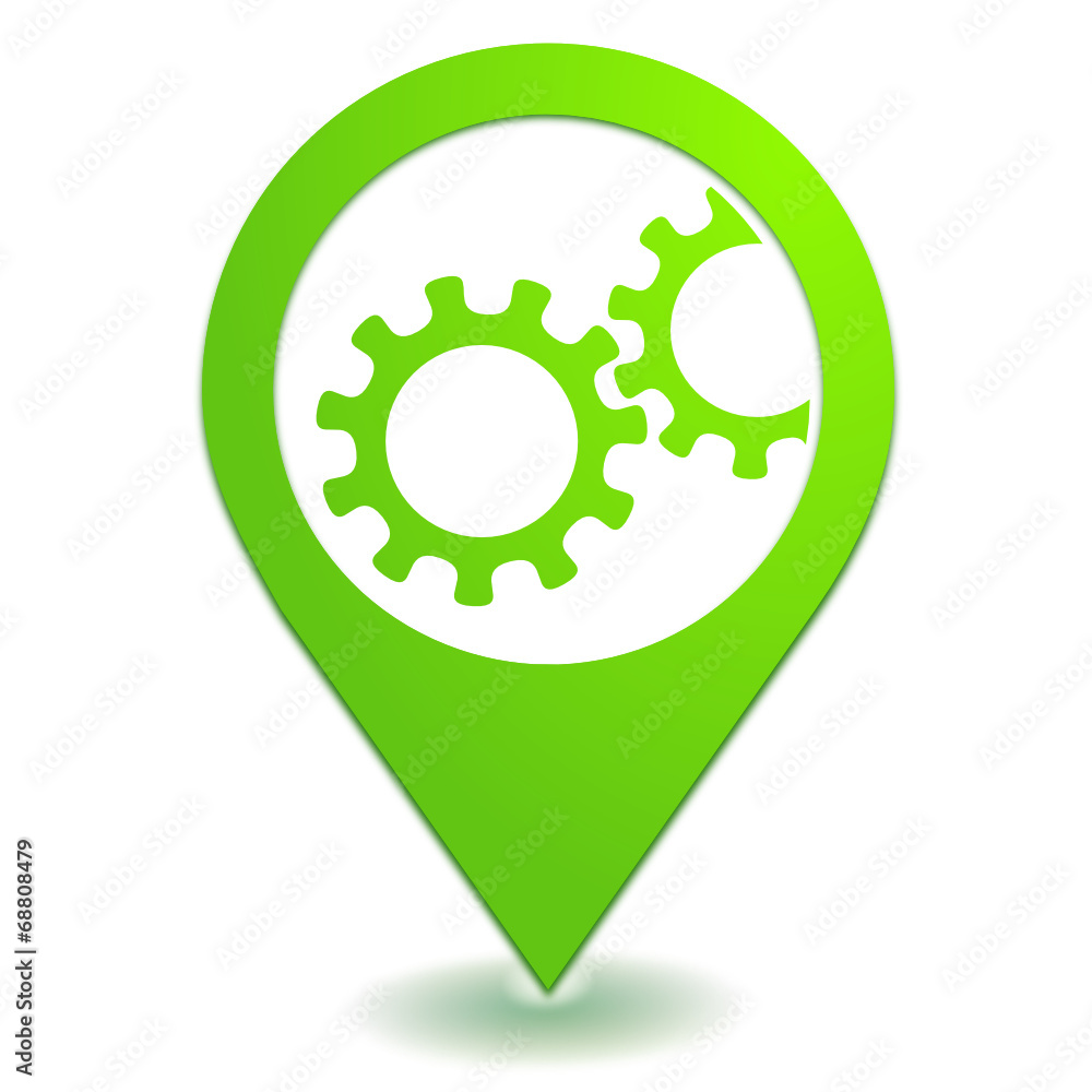 Poster engrenage sur symbole localisation vert