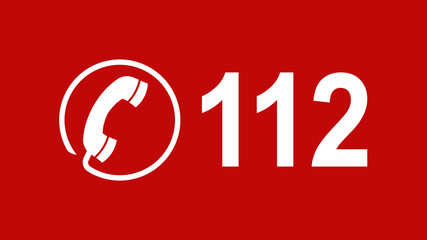 Telefonhörer im Kreis und 112 Notrufnummer - 16 zu 9 - g1074 - obrazy, fototapety, plakaty
