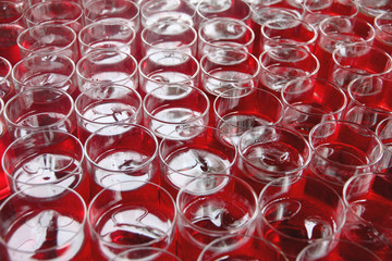 Red beverage in glass.