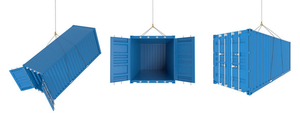 Shipping containers in different positions - blue set