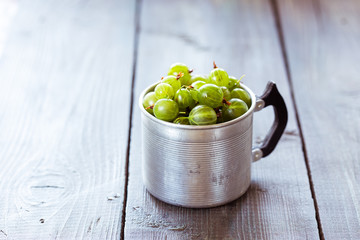 Green gooseberries in a aluminum cup