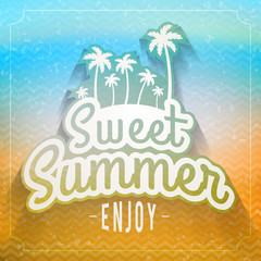 Retro summer holidays poster with badge. Vector background