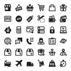 Shopping online flat icons. Black