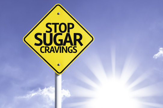 Stop Sugar Cravings Road Sign With Sun Background