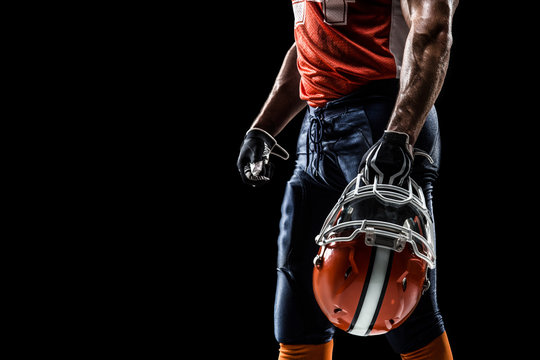 American Football Sportsman Player In Black Isolated