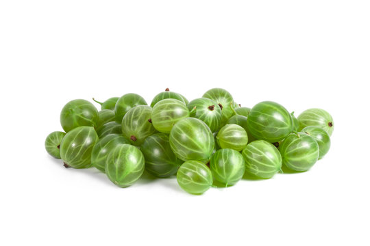 Green Ripe Gooseberries isolated on a white background