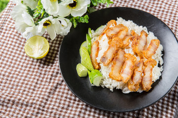 Crispy roasted belly pork chinese style and rice