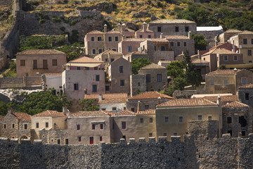 Obraz premium Greece, view of stone houses of Monemvasia island.