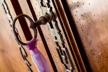 old wood cabinet with its old key