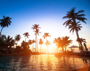 Fototapeta na wymiar Beach in the tropics at beautiful sunset.