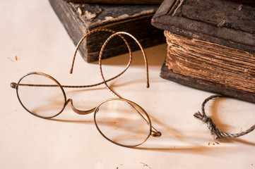 Ancient Treatise with very old glasses retro style