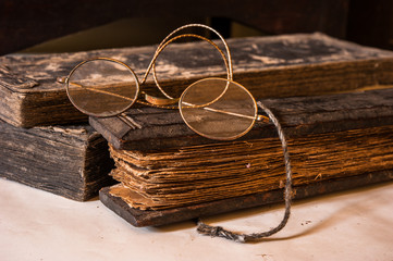 Ancient Treatise with very old glasses retro style
