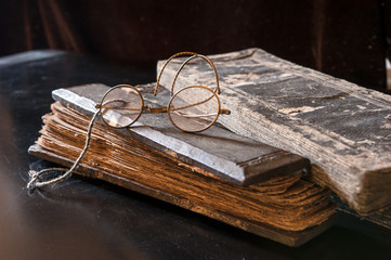 Ancient Treatise with very old glasses retro style