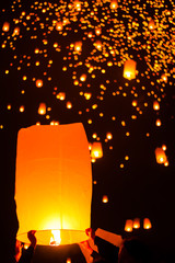 People release Paper Sky Lantern in Yee Peng Festival
