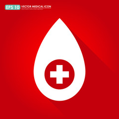 Fototapeta premium Drop icon with first aid sign on red background - medical & bloo