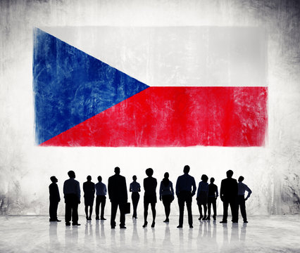 Silhouettes of Business People with Czech Flag