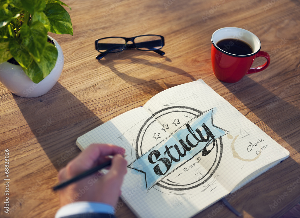 Aufkleber man with a note and a single word study