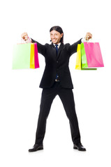 Man with shopping bags isolated on white