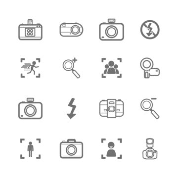 mono Camera icons and menu Camera icons  on  White paper set 2