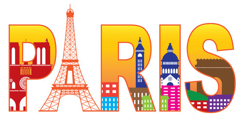 Fototapeta na wymiar Paris City Eiffel Tower Silhouette Text Color Illustration
