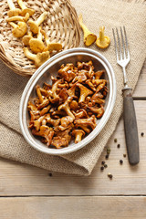 Fototapeta premium Cantharellus cibarius, commonly known as the chanterelle