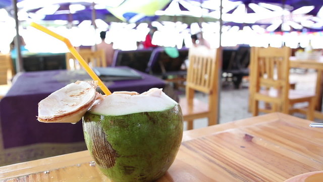 Fresh coconut at Hua Hin beach restaurant, Thailand