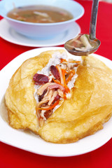 close up chinese tofu and pork fried with sweet sauce