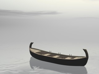 Peaceful wooden boat - 3D render