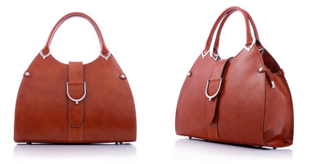 Brown handbag on white background