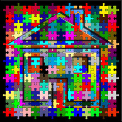 maison caméléon, mimétisme fond puzzle couleurs