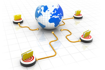 3d globe with several folders network .