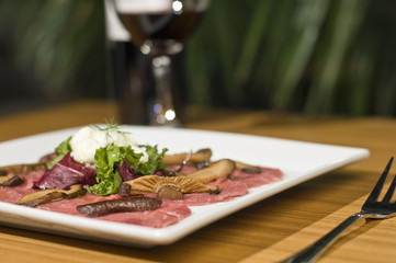 Carpaccio and red wine