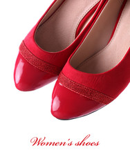 Womens red shoes on white background