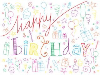 HAPPY BIRTHDAY Card (doodle invitation party celebration)