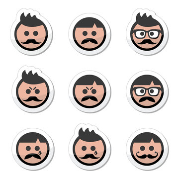 Man with moustache or mustache, avatar vector labels set