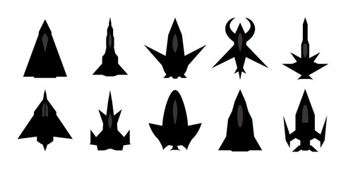 Futuristic spaceship silhouettes Set. Vector EPS10.