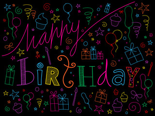 HAPPY BIRTHDAY Card (doodle invitation party celebration)