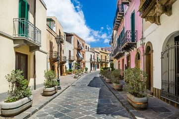 Fototapeta na wymiar Lipari colorful old town streets