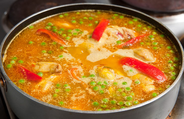 Preparing valencian paella