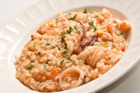 Delicious sea food risotto made with fresh shrimps and squids!