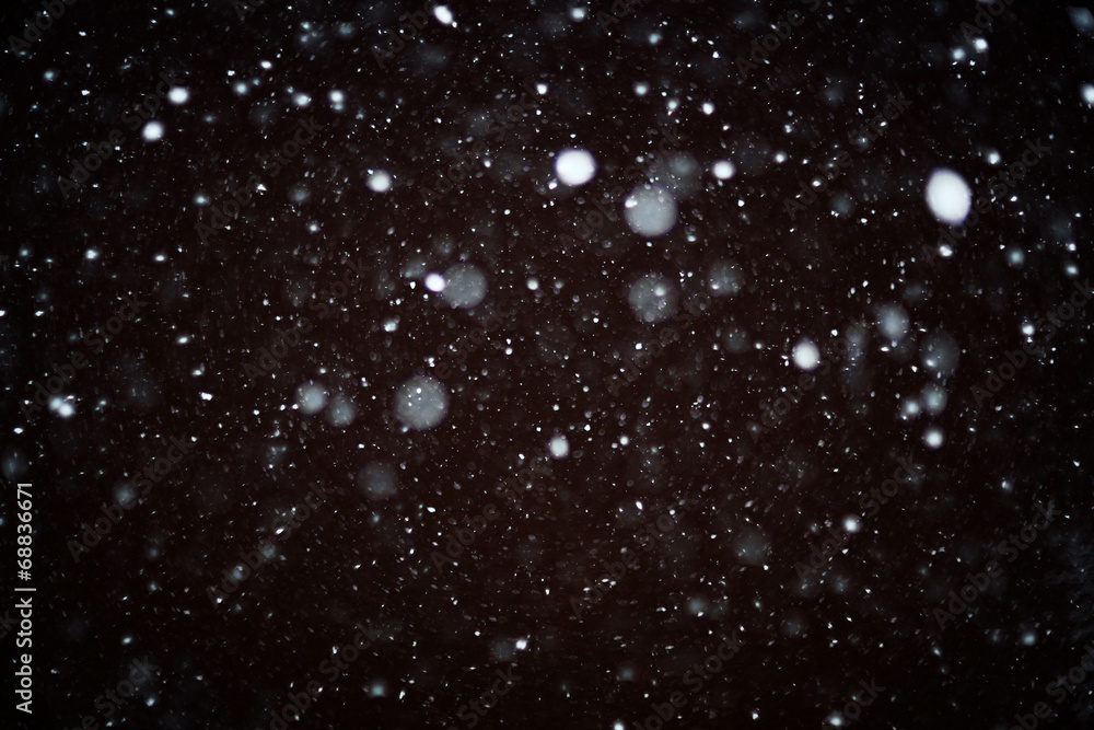 Wall mural snow bokeh texture on black background
