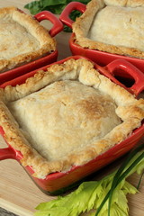 Chicken pot pies in a little melting pots